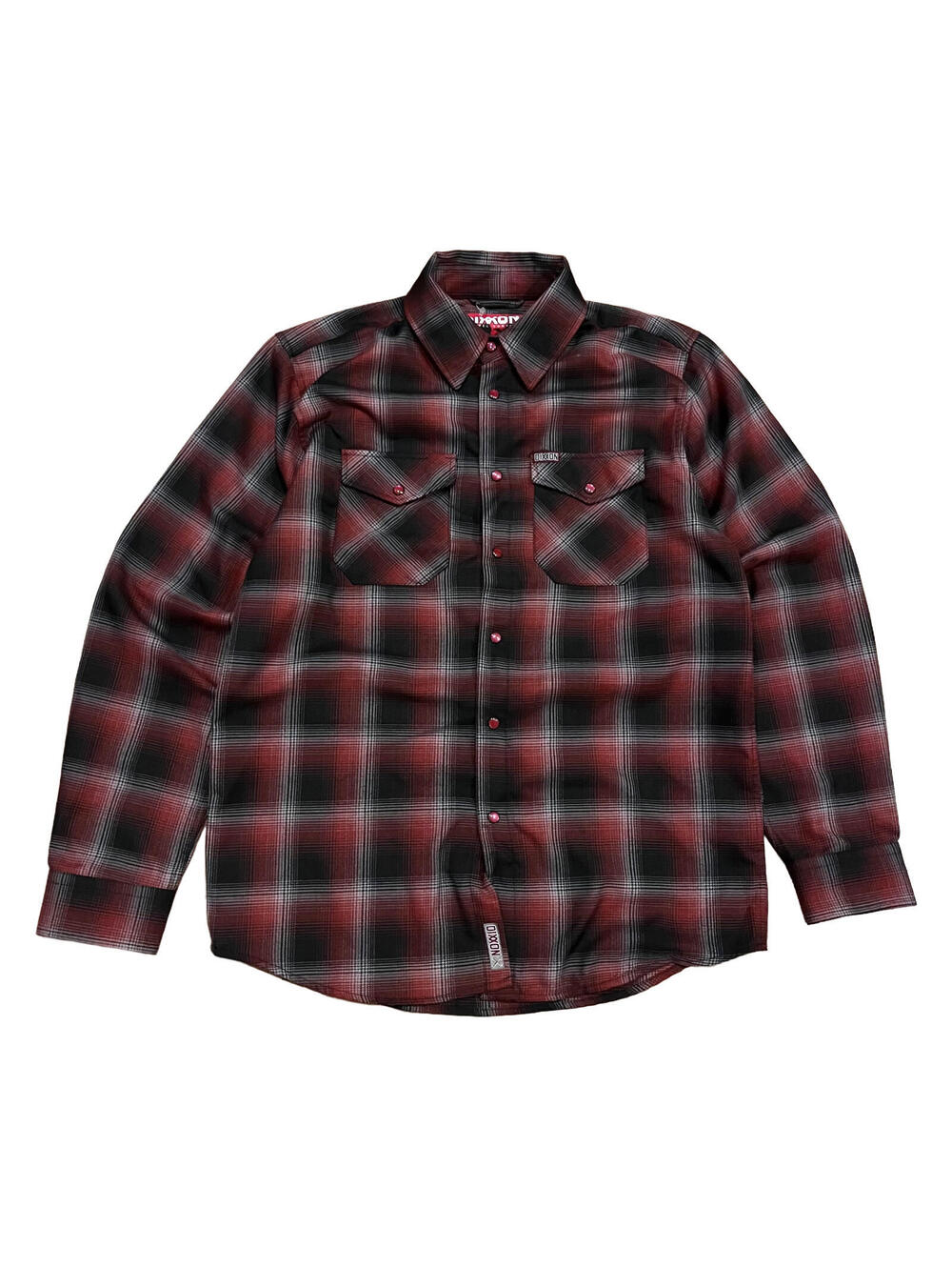 Dixxon Flannel The Count Sz Medium Red Black Plaid Long Sleeve Pearl Snap Shirt